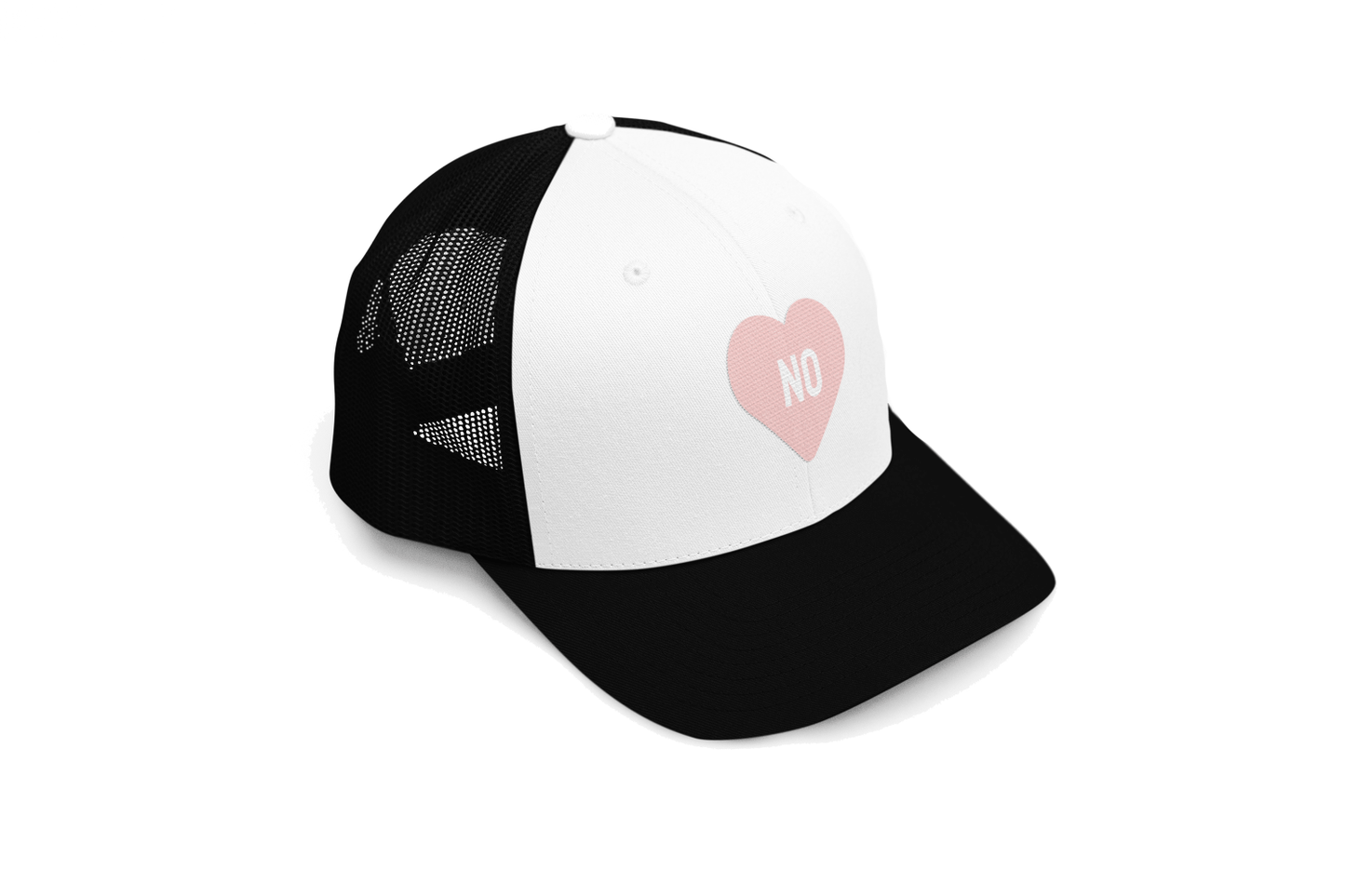 motivatonal hat, inspirational trucker cap, positivity, says no in pink heart, free shipping from orangeville ontario canada